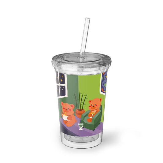 Cozy Bear Acrylic Cup, Cute Drinkware for Home, Bear Lovers Gift, Relaxation Aesthetic Cup, Fun Beverage Tumbler