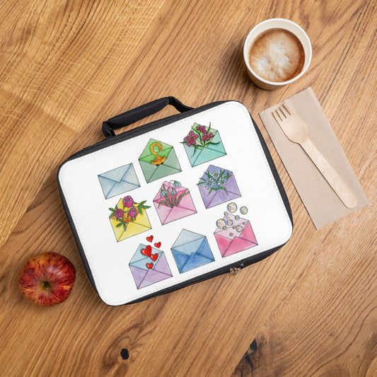 Floral Lunch Bag with Envelope Designs, Cute Picnic Cooler, Back to School Tote, Gift for Her, Lunchbox for Work or School